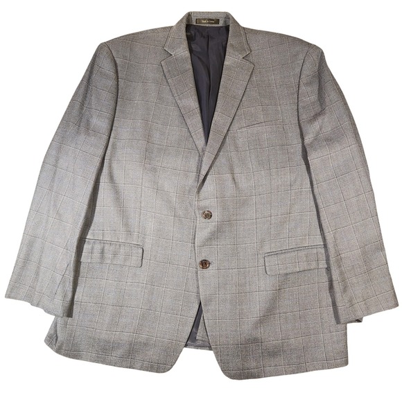 Lauren Ralph Lauren Blazer Mens 48R‎ Gray Silk Wool Windowpane Two Button Jacket